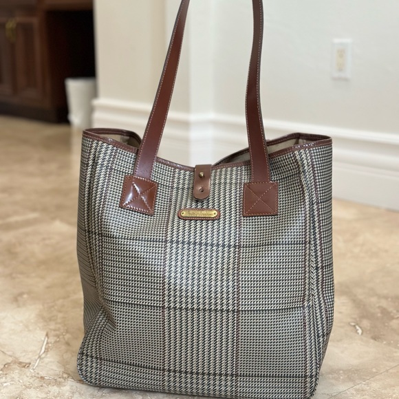 Polo Ralph Lauren Tartan Plaid Houndstooth Coated Canvas Large Tote - Picture 6 of 12